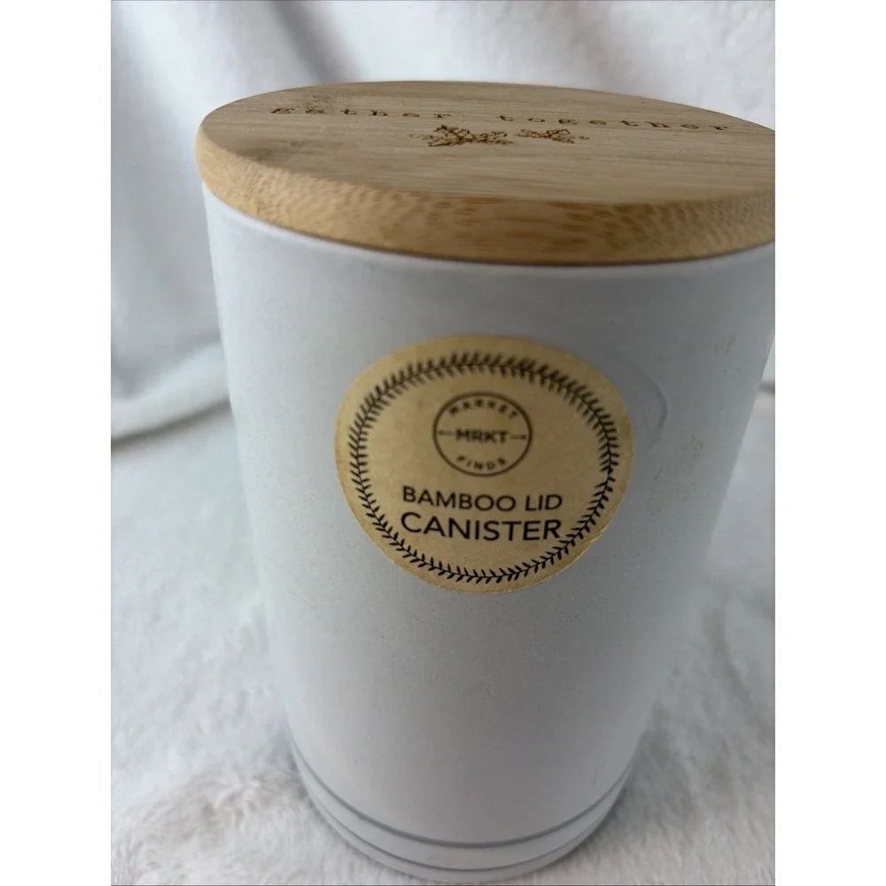 Market Finds Gray Ceramic Canister with Bamboo Lid Gather Together Storage Jar